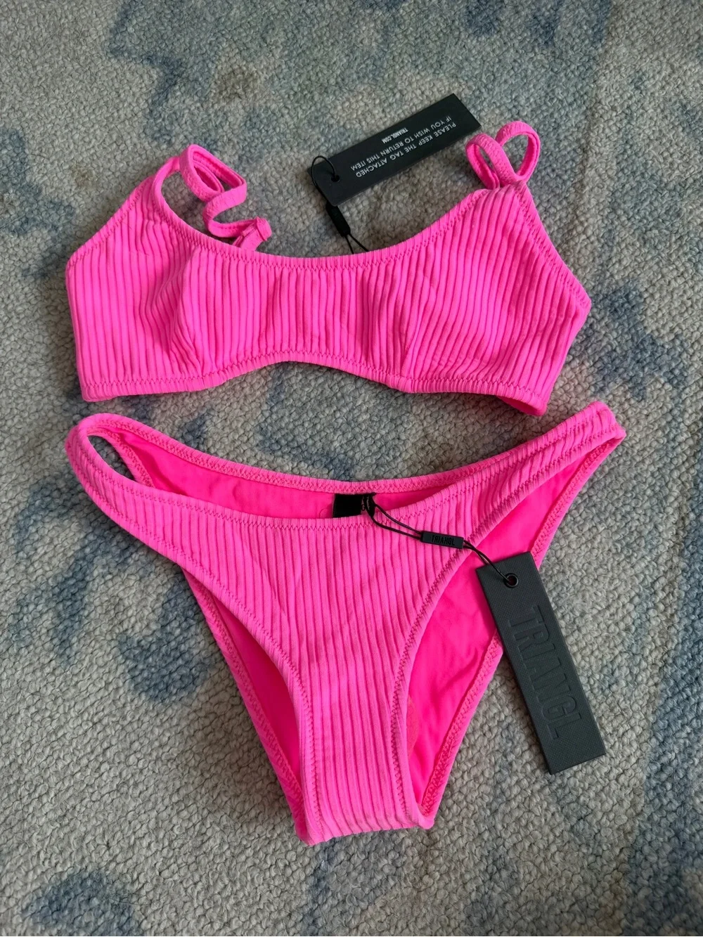triangl swimwear Neon Pink Ribbed Bikini Set